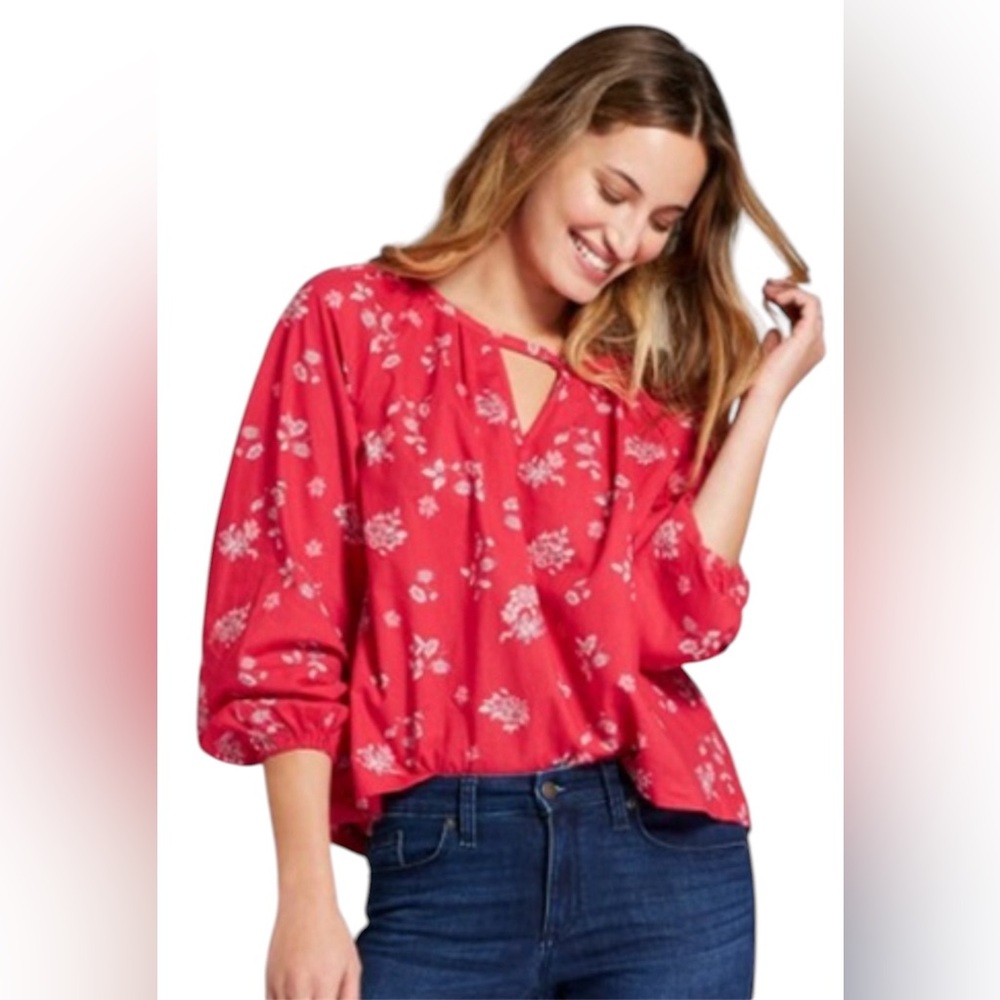 Universal Thread Red Floral Peasant Boho  Long Sleeve Top Blouse Size XS